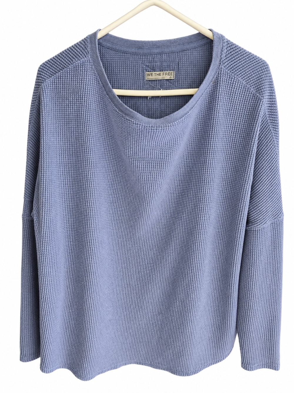 We The Free Dusty Blue Waffle Knit Crewneck Casual Oversized Sweater Size S